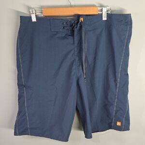 Quiksilver Men's Slate Blue Boardshorts with Orange Logo Accent Zip Pocket